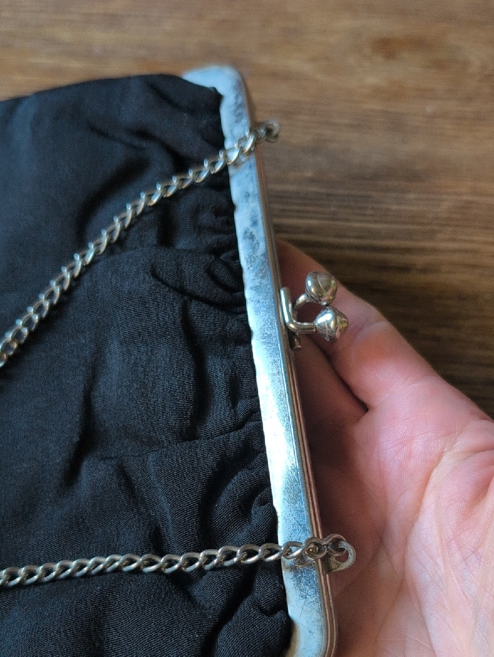 Vintage 50s Black Evening Clutch Purse with Rhinestone Frame - Picture 7 of 7